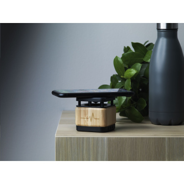 Logo trade corporate gift photo of: Bamboo Block Speaker with wireless charger