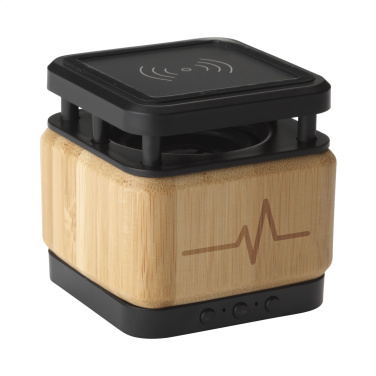 Logo trade business gifts image of: Bamboo Block Speaker with wireless charger