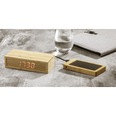 Logo trade promotional merchandise image of: Bamboo Alarm Clock with Wireless Charger