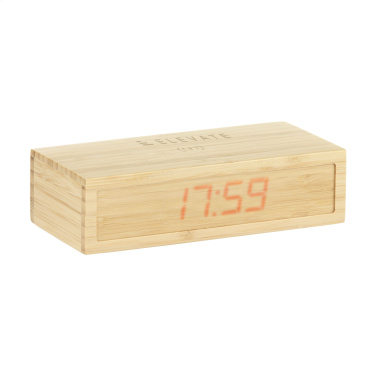 Logotrade promotional giveaway image of: Bamboo Alarm Clock with Wireless Charger