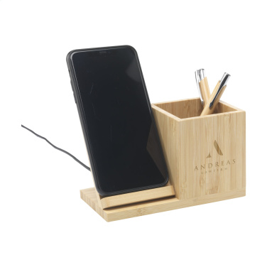 Logotrade promotional item image of: Bamboo Boss 15W charger/pen holder