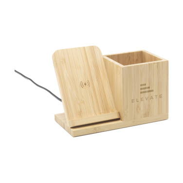 Logo trade promotional merchandise image of: Bamboo Boss 15W charger/pen holder