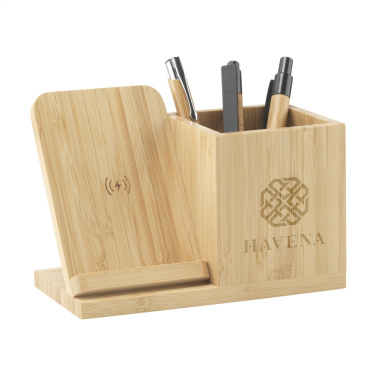 Logo trade promotional item photo of: Bamboo Boss 15W charger/pen holder