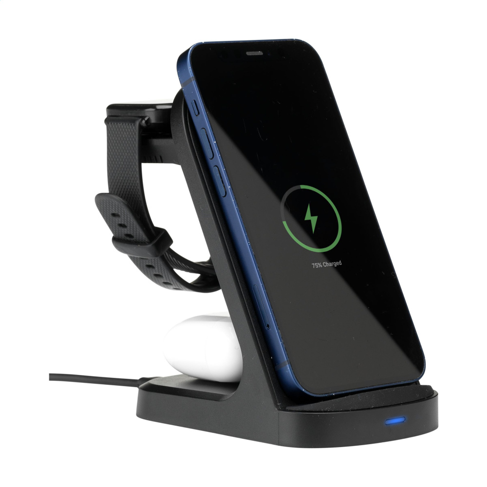 Logo trade promotional merchandise photo of: Triple-Up RCS Recycled ABS Wireless Charger Stand