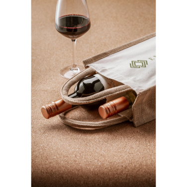 Logo trade promotional giveaways image of: Jute Canvas Double Wine Bag