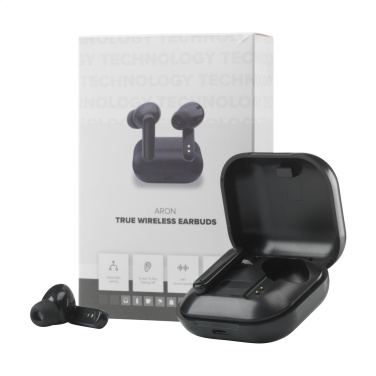 Logo trade promotional products image of: Aron TWS Wireless Earbuds in Charging Case