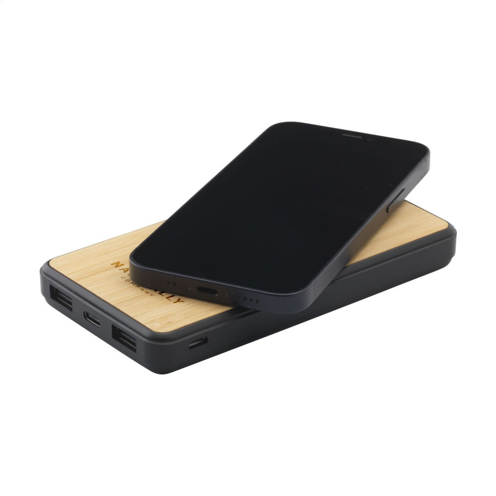 Logotrade promotional product image of: Boru Bamboo RCS Recycled ABS Powerbank Wireless Charger