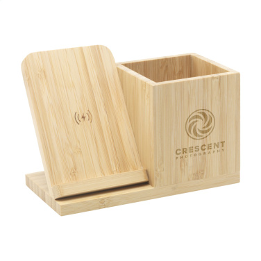 Logo trade promotional products image of: Bamboo Boss 15W charger/pen holder