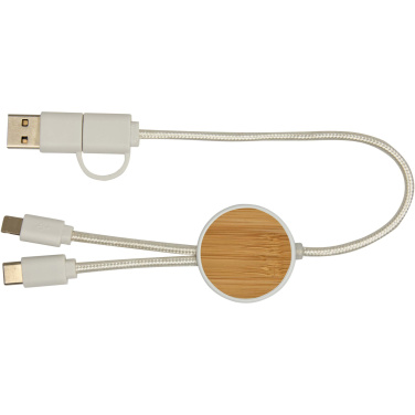 Logotrade promotional gift picture of: Chechia 5-in-1 recycled plastic 30 cm data sync and 27W fast charge cable with bamboo details