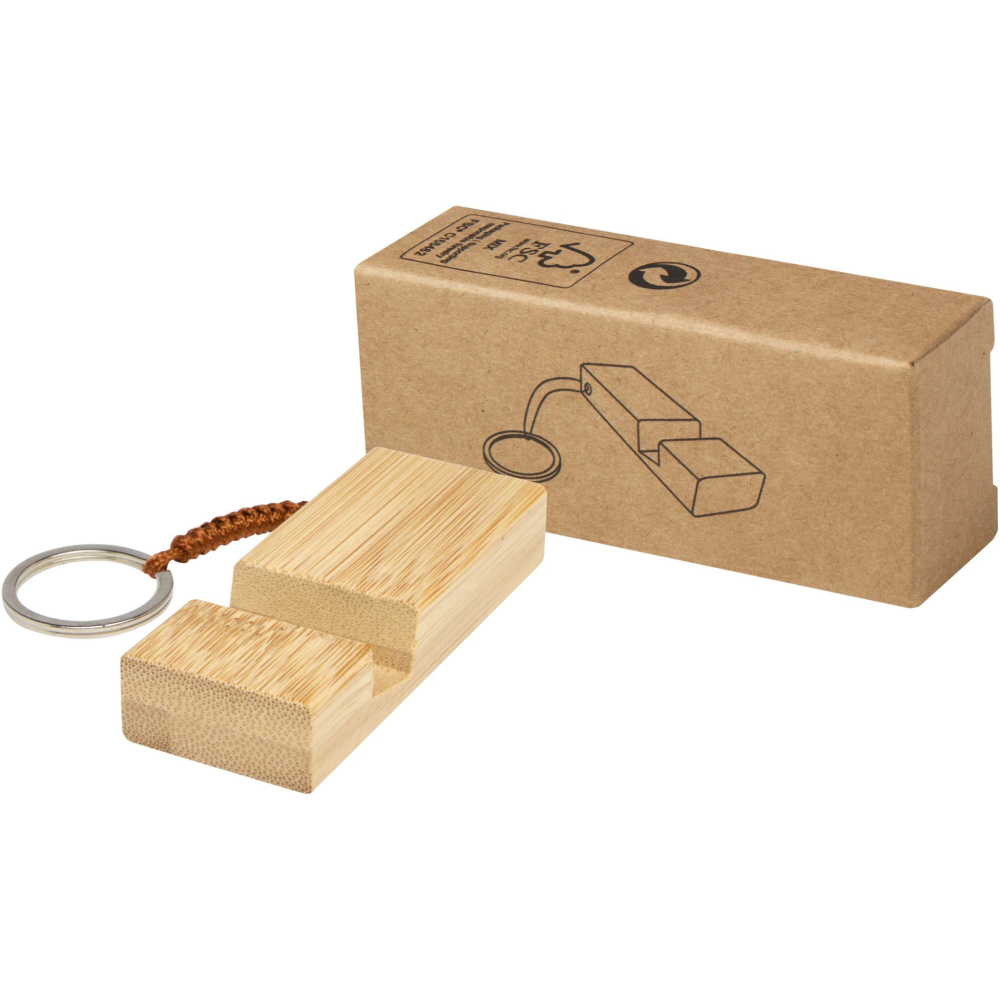 Logo trade promotional gift photo of: Bosona bamboo phone holder with keychain