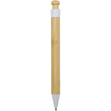 Logo trade promotional giveaways image of: Rattan bamboo and recycled plastic ballpoint pen (black ink)