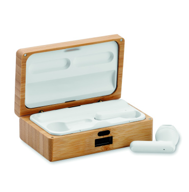 Logotrade promotional giveaway image of: TWS earbuds in bamboo case