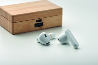 Logo trade promotional items image of: TWS earbuds in bamboo case