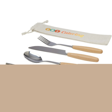Logo trade promotional giveaways image of: Root 5-piece stainless steel and beech wood cutlery set