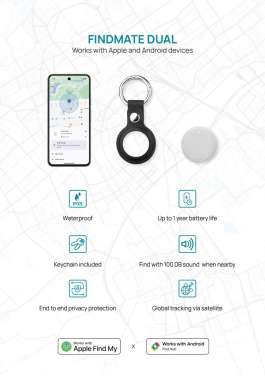 Logotrade promotional item image of: Findmate Dual RCS recycled plastic item finder IPX 5