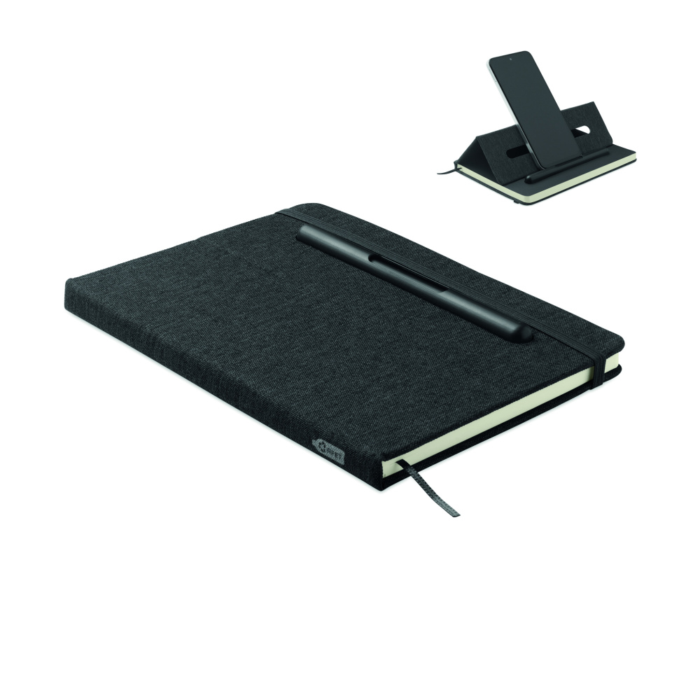 Logo trade promotional merchandise image of: A5 notebook with phone holder