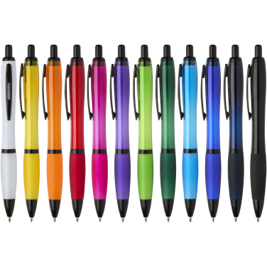 Logo trade promotional giveaway photo of: Nash recycled plastic ballpoint pen with black trims (black ink)