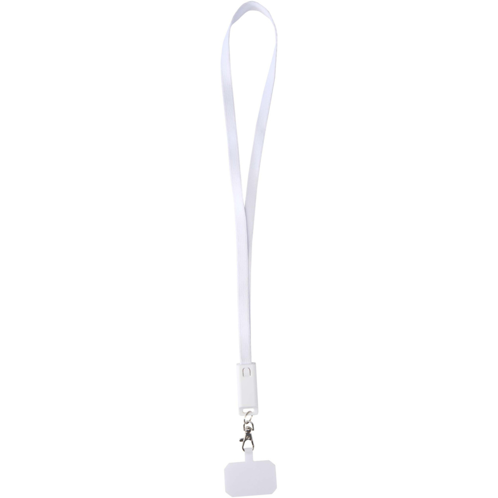 Logotrade advertising product image of: Franz recycled plastic smartphone lanyard with built-in data sync and 65W fast charge 5-in-1 cable
