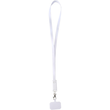 Logo trade promotional giveaways picture of: Franz recycled plastic smartphone lanyard with built-in data sync and 65W fast charge 5-in-1 cable