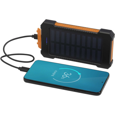 Logo trade promotional merchandise image of: Altair 5000 mAh 10W recycled plastic rugged solar power bank with built-in torch