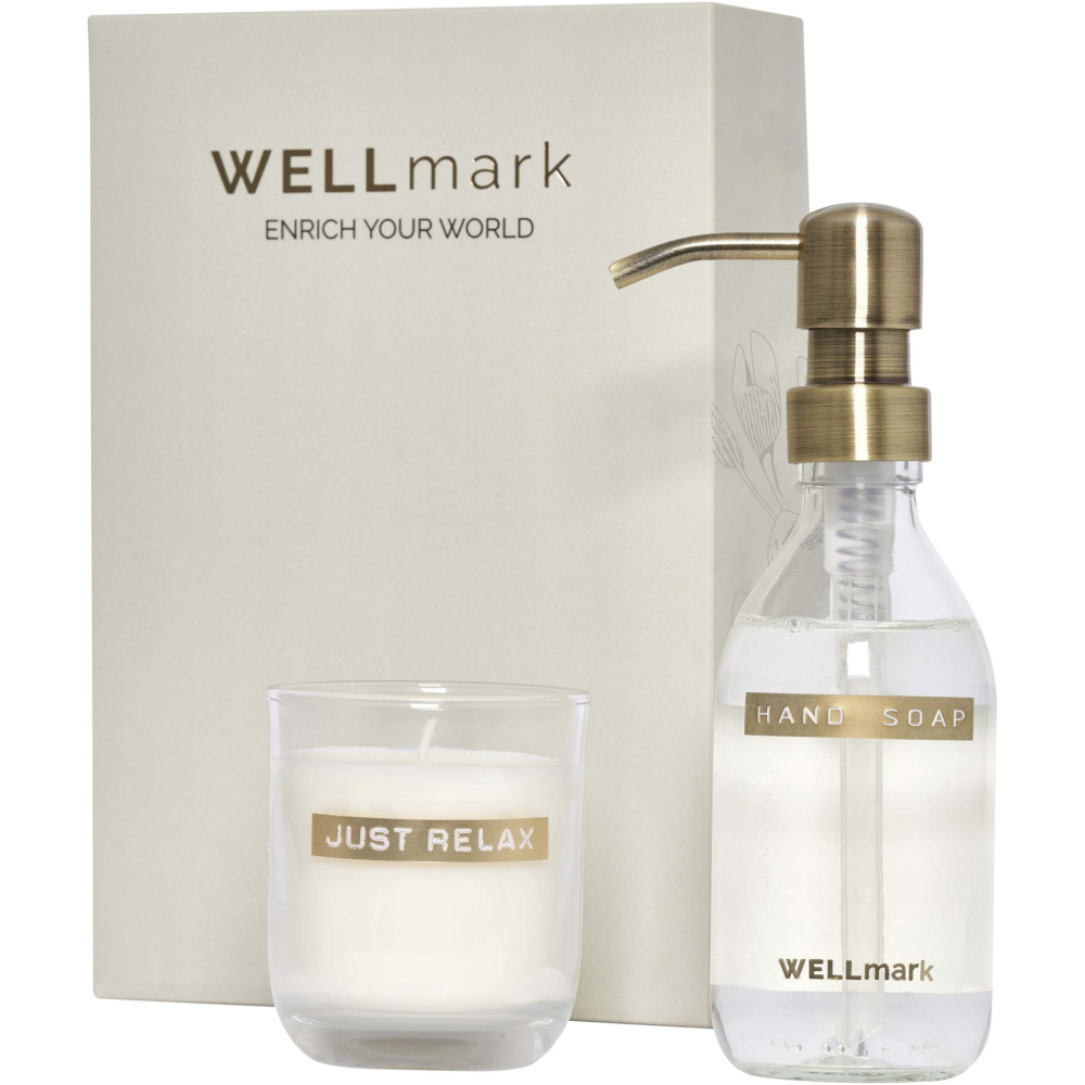 Logo trade promotional merchandise picture of: Wellmark Discovery 250 ml hand soap dispenser and 150 g scented candle set