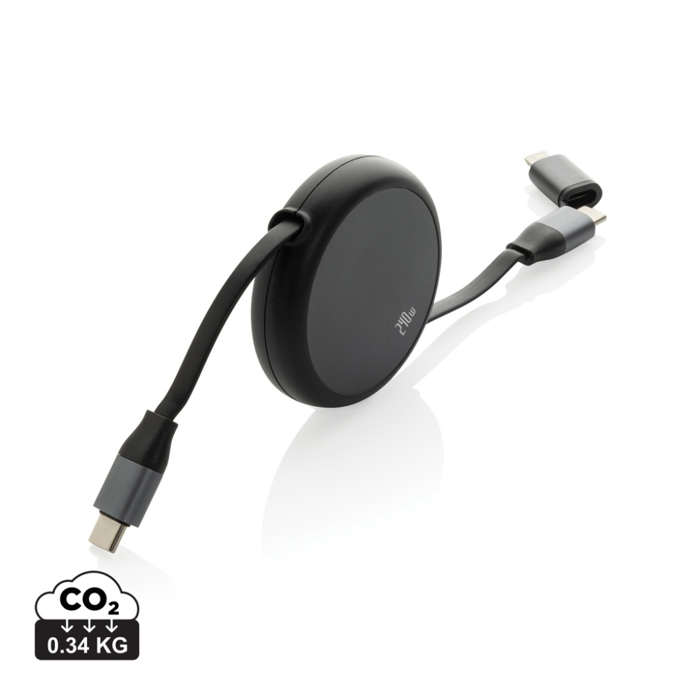 Logo trade promotional gifts picture of: Terra RCS recycled aluminium retractable 240W 2-in-1 cable