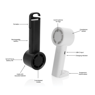 Logo trade promotional merchandise picture of: Twist RCS recycled plastic re-chargeable portable fan