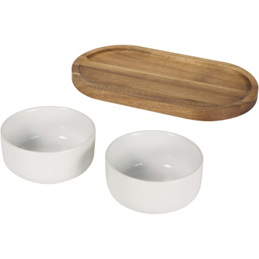 Logotrade advertising product image of: Noa wooden tray and ceramic serving bowls set