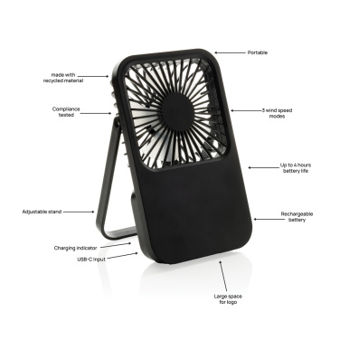 Logotrade corporate gift image of: Aervina RCS recycled plastic re-chargeable desk fan