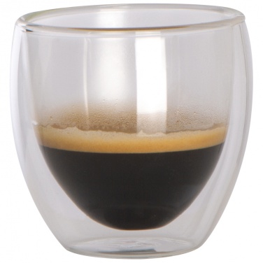 Logo trade ärikingituse pilt: Kahekordsest klaasist espressotass, läbipaistev