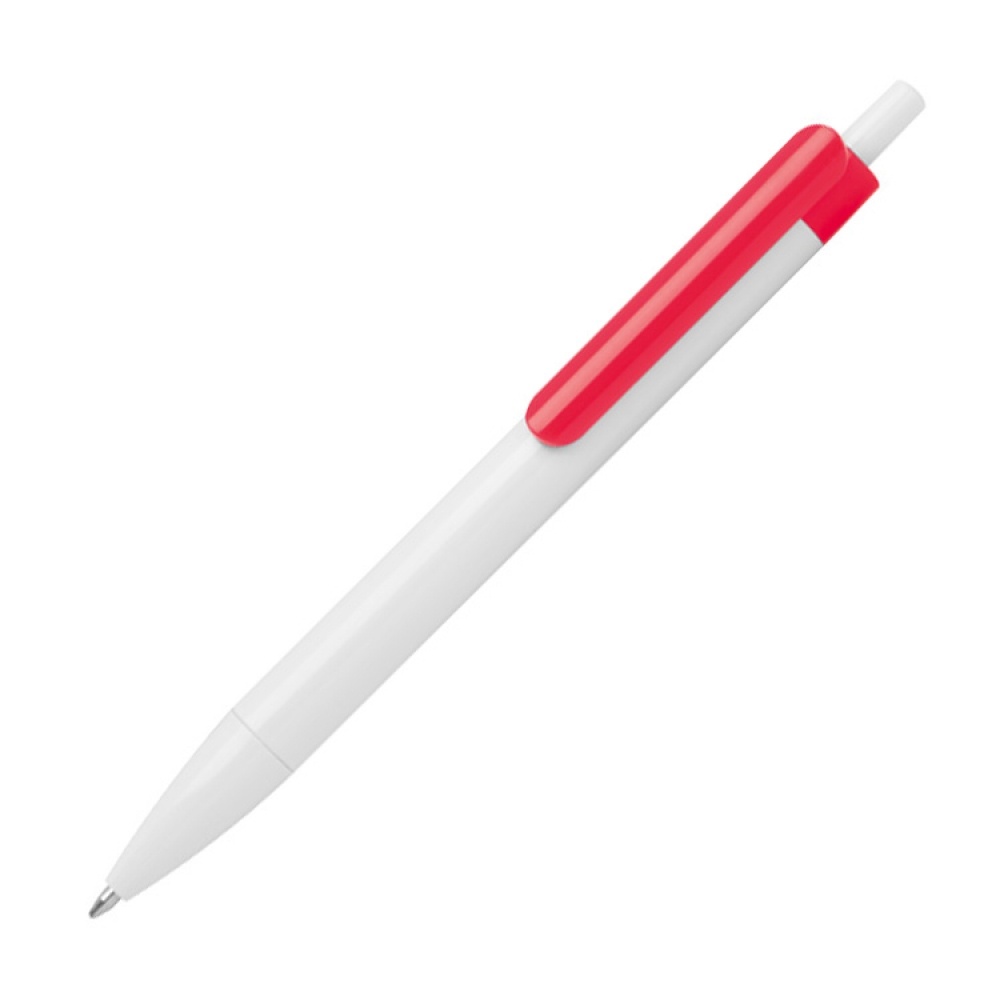Logo trade reklaamkingituse pilt: Värvilise klipiga pastapliiats, punane
