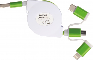 Logotrade reklaamkingi foto: Laadimiskaabel pikendusega 3 erineva otsaga, roheline