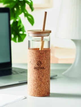 Logo trade reklaamtoote pilt: Korgist ümbrise ja bambusest kaanega joogitops, 450 ml