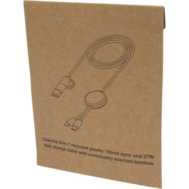 Logotrade reklaamtoote foto: Chechia 5-in-1 taaskasutatud plastist 150 cm kiirlaadimiskaabel bambusdetailidega