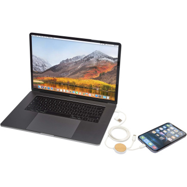 Logotrade reklaamkingituse foto: Chechia 5-in-1 taaskasutatud plastist 150 cm kiirlaadimiskaabel bambusdetailidega