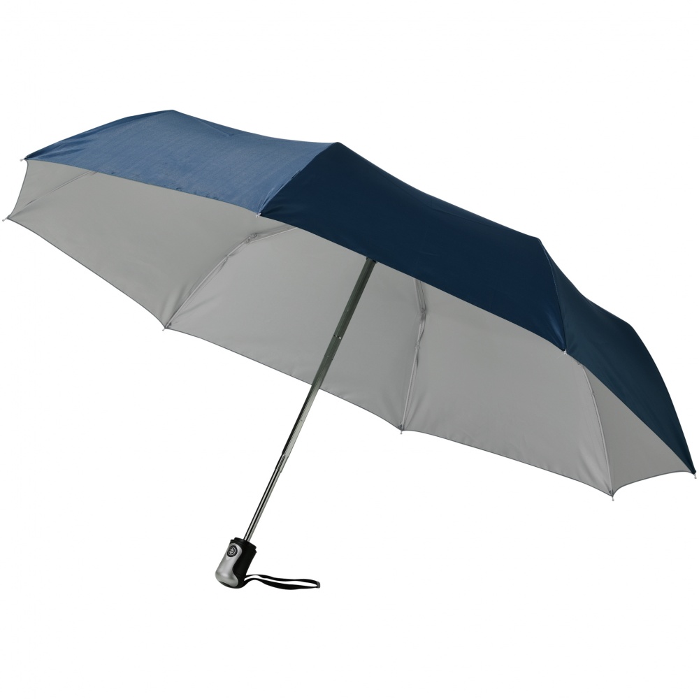 Logotrade mainoslahja tuotekuva: 21.5" Alex 3-osainen automaattinen sateenvarjo, tummansininen - hopea