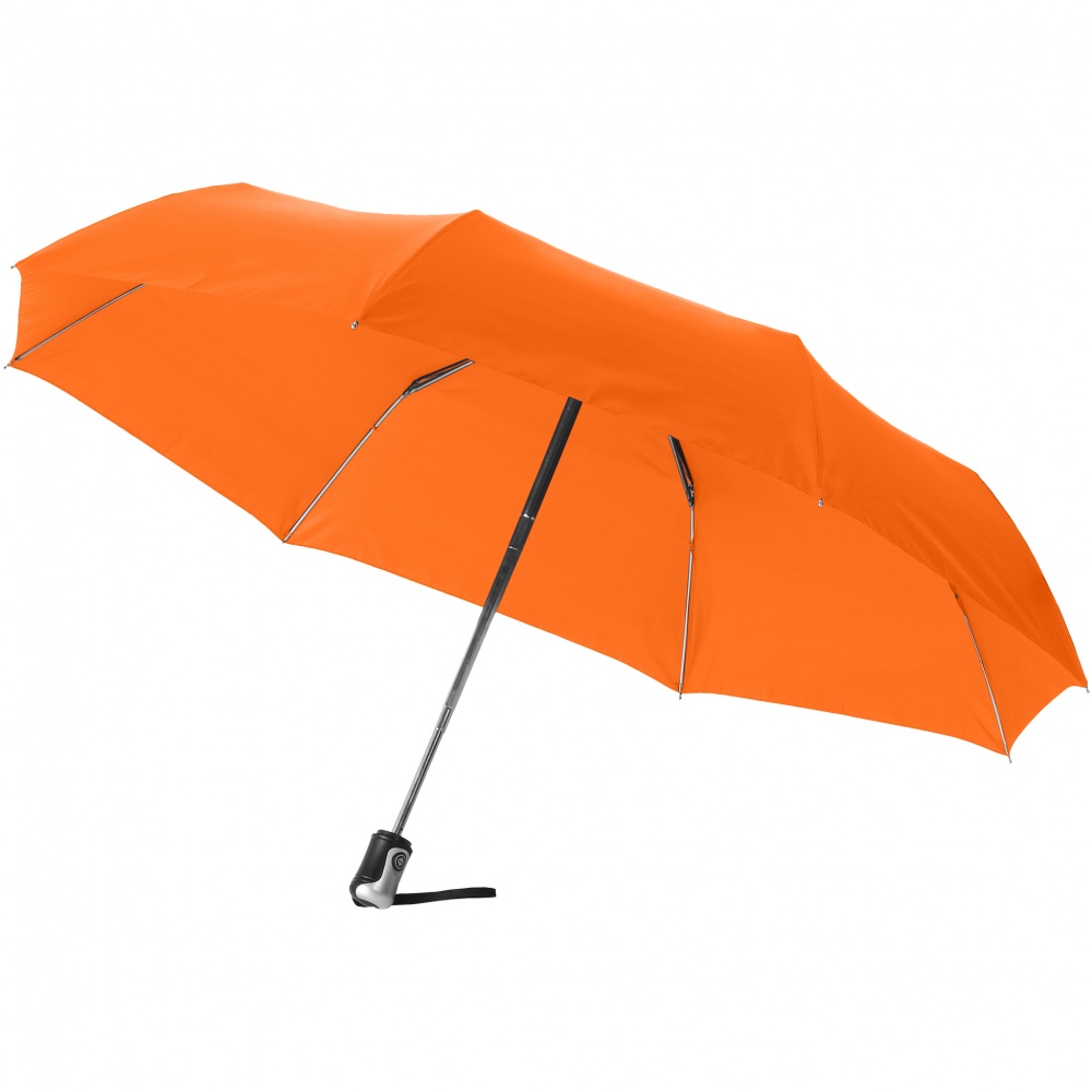 Logo trade mainoslahja ja liikelahja tuotekuva: 21.5" Alex 3-osainen automaattinen sateenvarjo, oranssi