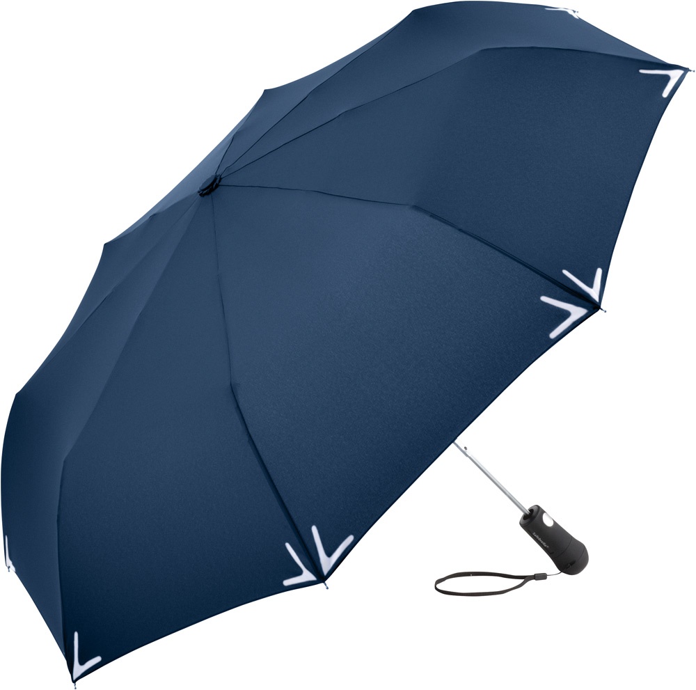 Logotrade mainoslahja tuotekuva: Helkuräärisega AC Safebrella® LED minivihmavari 5571, sinine