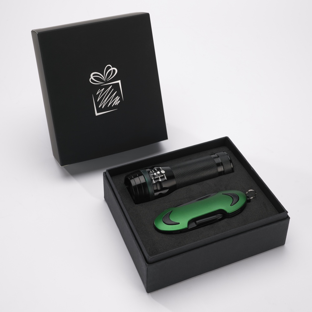 Logotrade mainoslahjat kuva: Komplekt COLORADO I, taskulamp + taskunuga, roheline