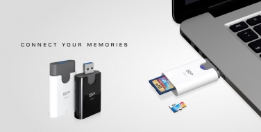 Logo trade liikelahja mainoslahja tuotekuva: MicroSD ja SD kaardilugeja Silicon Power Comb, valge