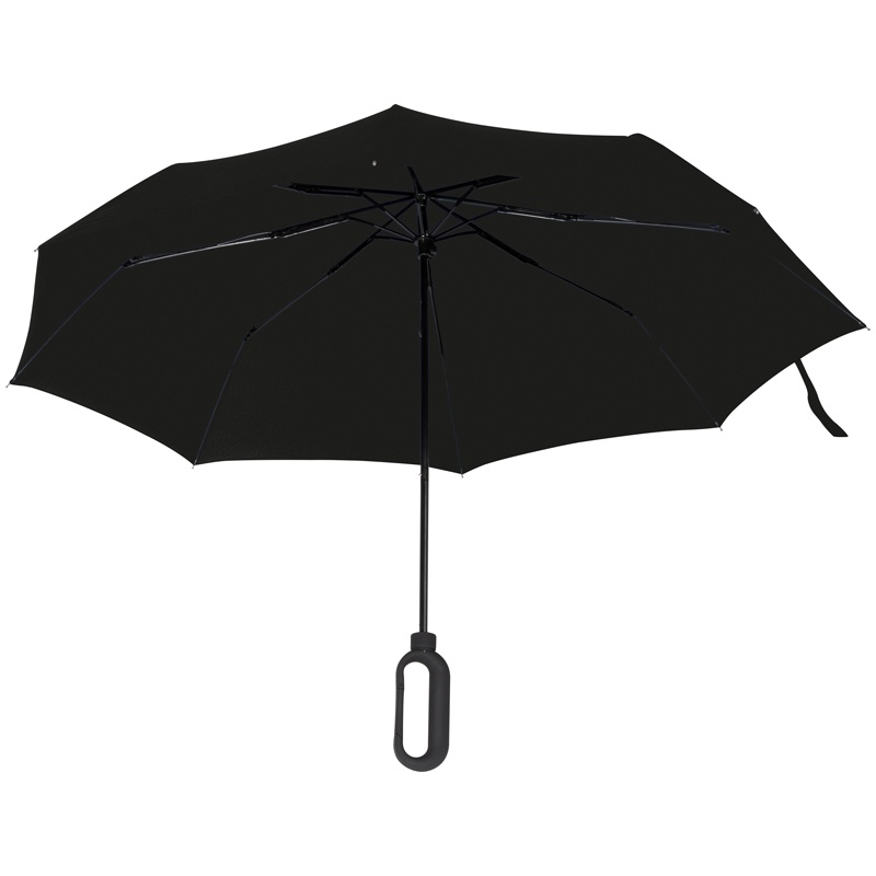 Logo trade mainoslahja ja liikelahja tuotekuva: Väike karabiiniga vihmavari, must