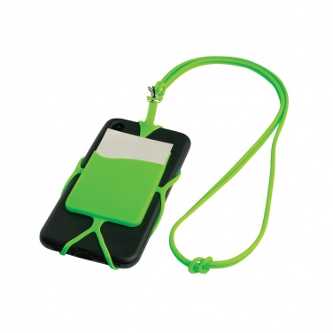 Logotrade mainoslahja tuotekuva: Silikoonist mobiilitasku kaardihoidjaga, roheline