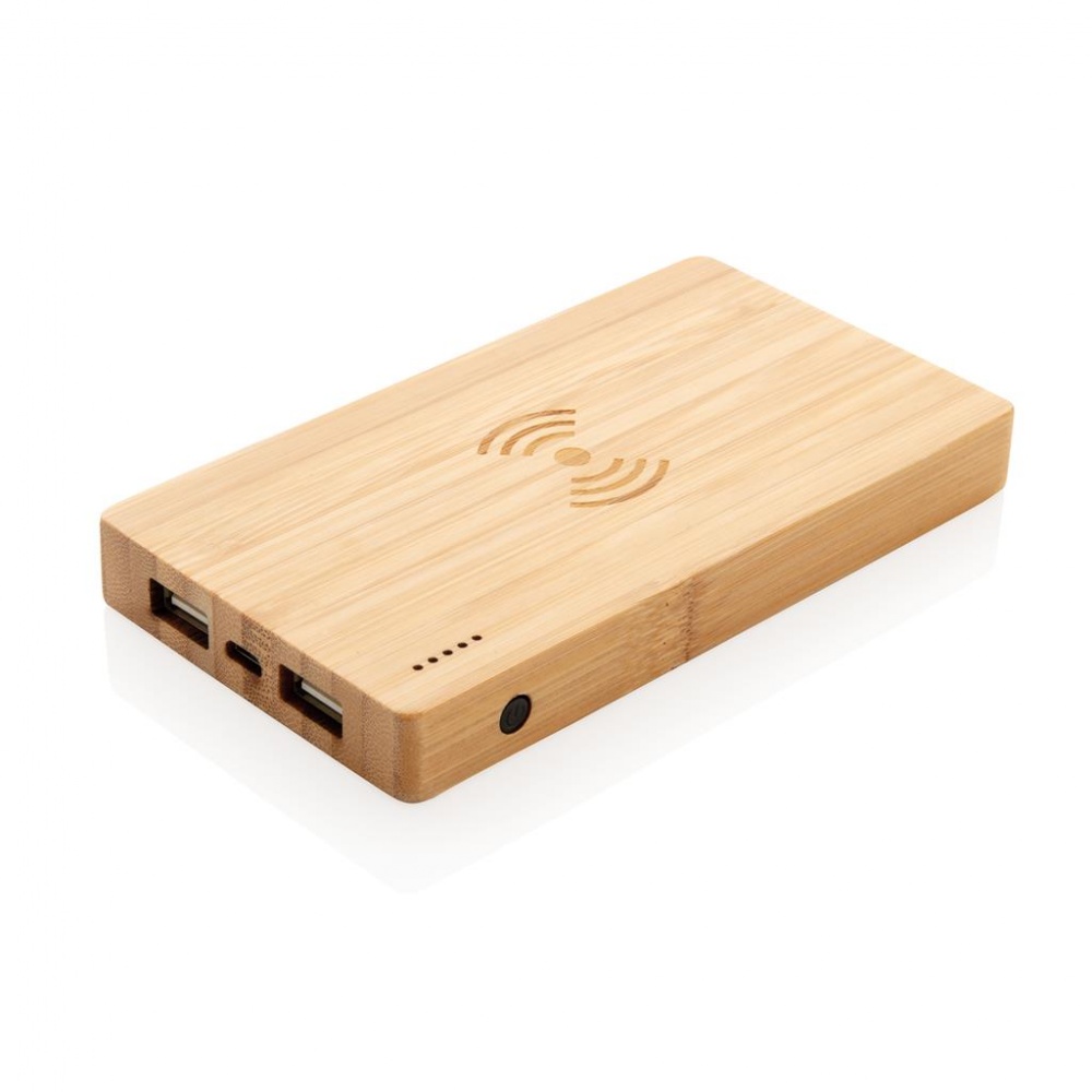 Logotrade liikelahja tuotekuva: Firmakingitus: Bamboo 4.000 mAh wireless 5W Powerbank, brown