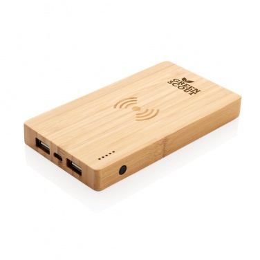 Logotrade liikelahja tuotekuva: Firmakingitus: Bamboo 4.000 mAh wireless 5W Powerbank, brown