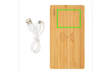 Logotrade liikelahja tuotekuva: Firmakingitus: Bamboo 4.000 mAh wireless 5W Powerbank, brown