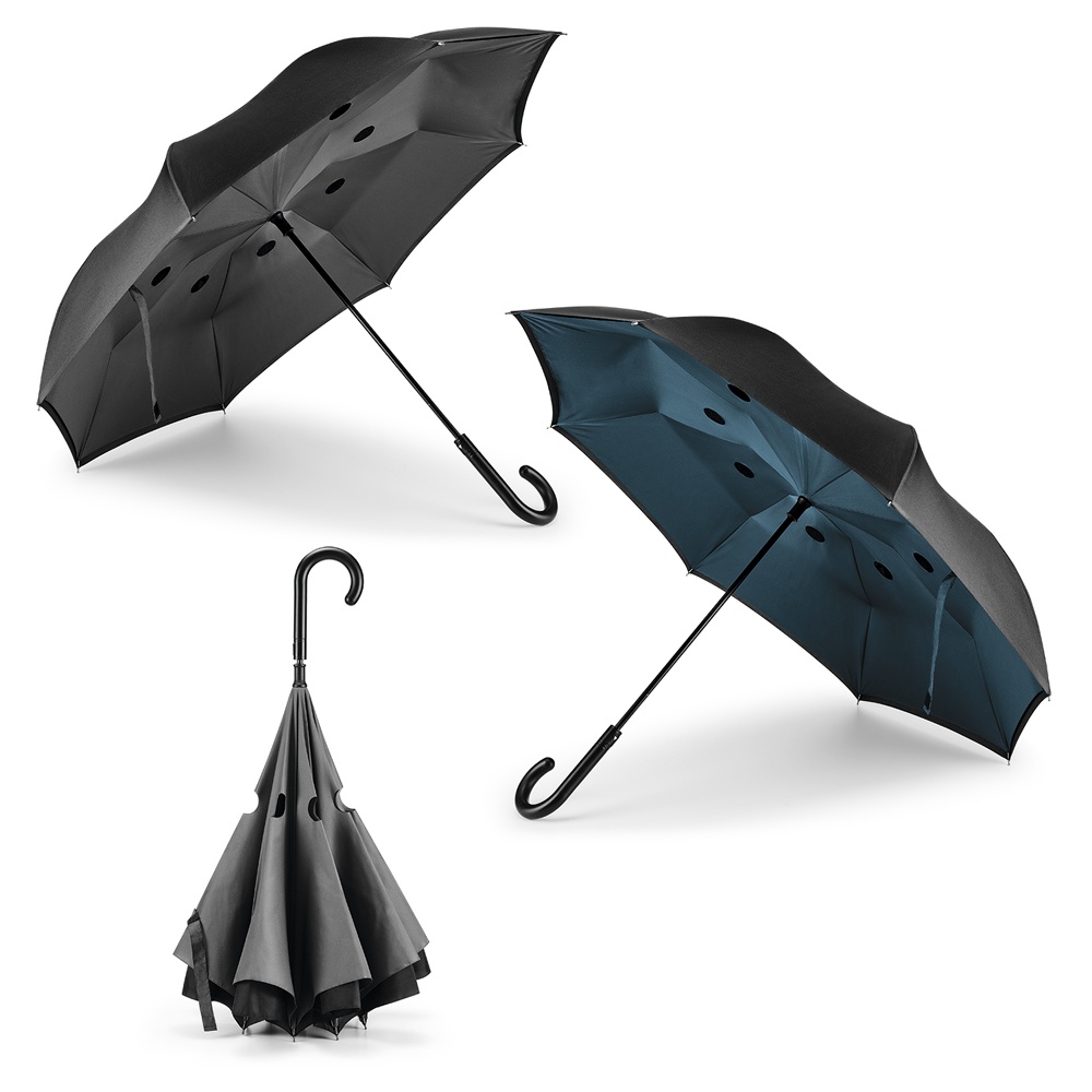 Logo trade liikelahjat mainoslahjat kuva: Sateenvarjo Angela, käännettävä, sininen-musta