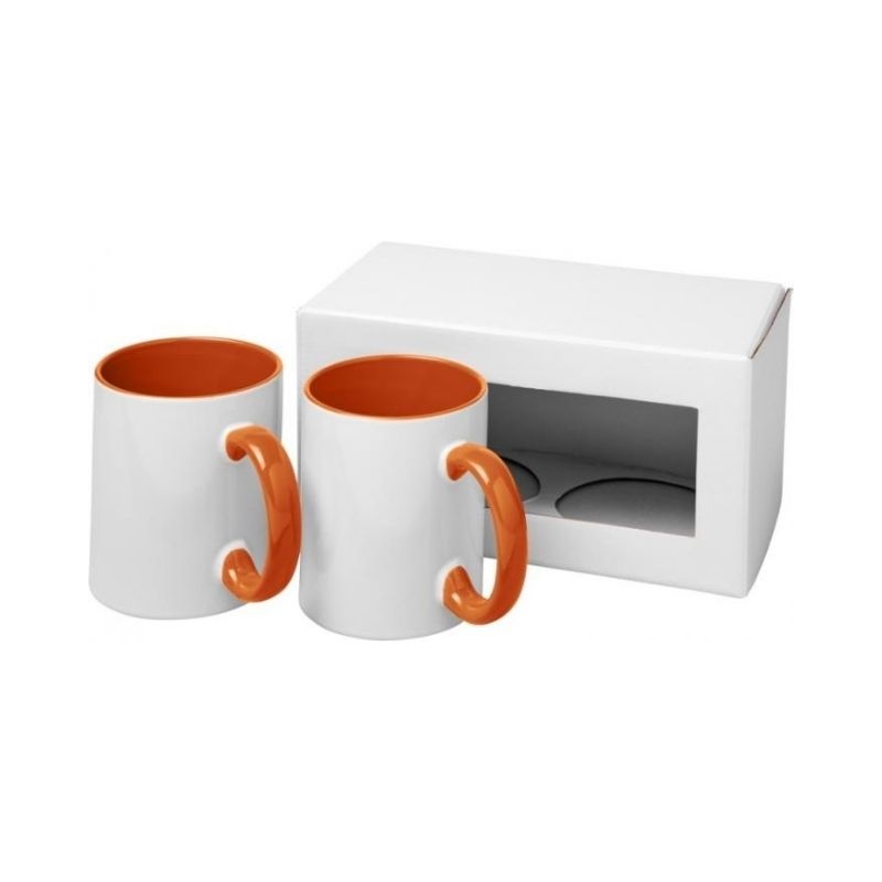 Logo trade liikelahja mainoslahja tuotekuva: Ceramic-sublimaatiomuki, 2 kappaleen lahjapakkaus, oranssinpunainen