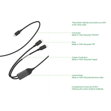 Logo trade liikelahjat mainoslahjat kuva: Terra 100 W RCS -kaapeli, kaksi USB-C-liitäntää