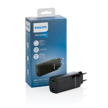 Logotrade dovana nuotrauka: „Philips“ 65 W itin greitas PD 3 prievadų USB sieninis įkroviklis