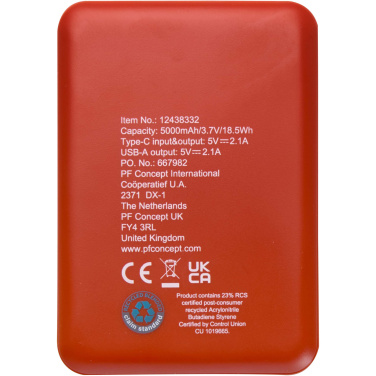 Logotrade reklaminės dovanos nuotrauka: Asama 5000 mAh C tipo perdirbto plastiko maitinimo blokas